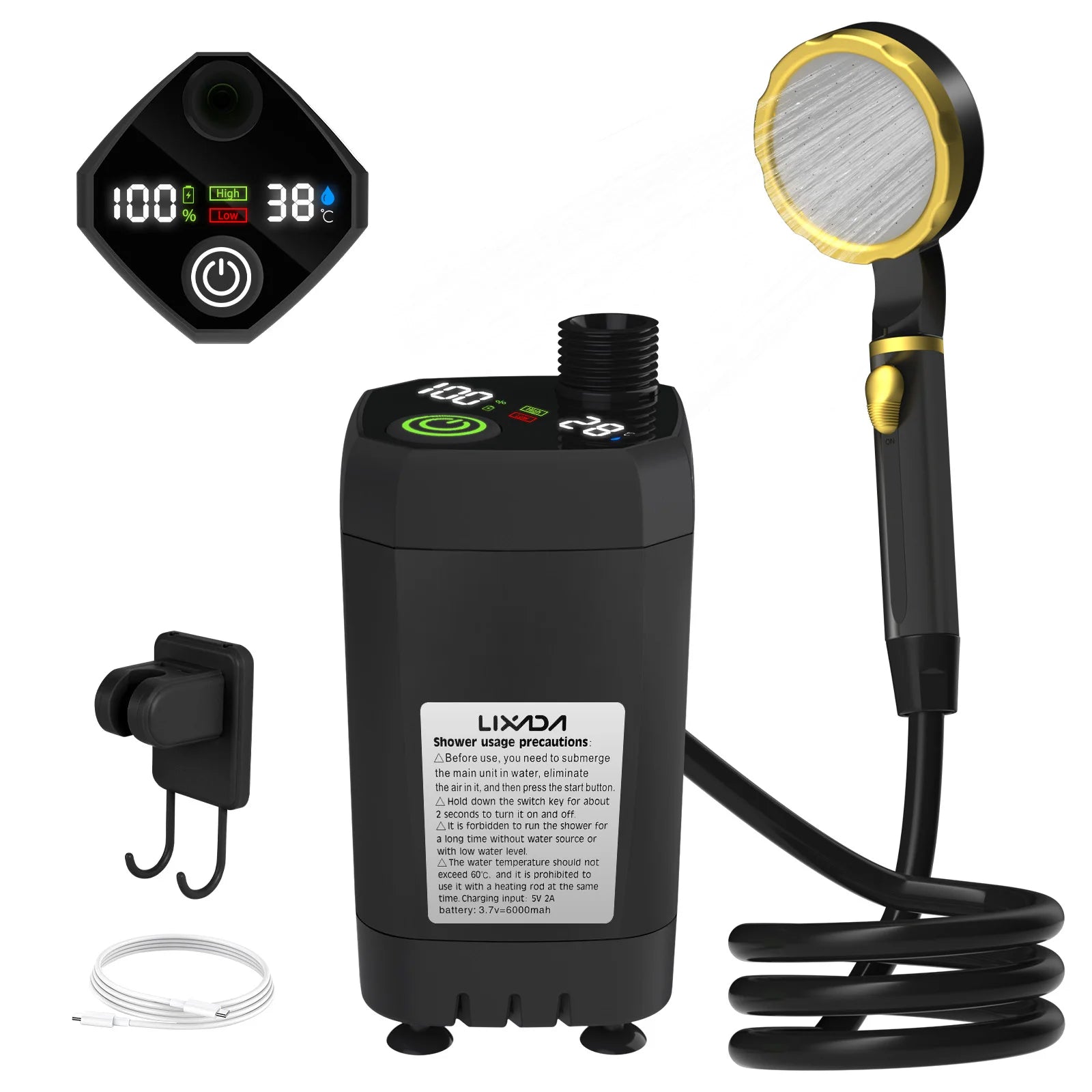 Portable Camping Shower Pump Kit – RV Outdoor Shower with Digital Display & Adjustable Flow